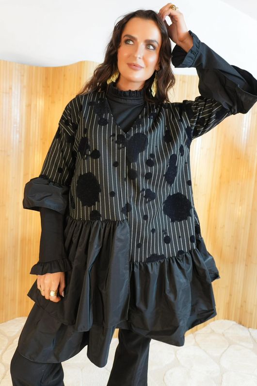 Oscar Rue Dress Pin Stripe Black